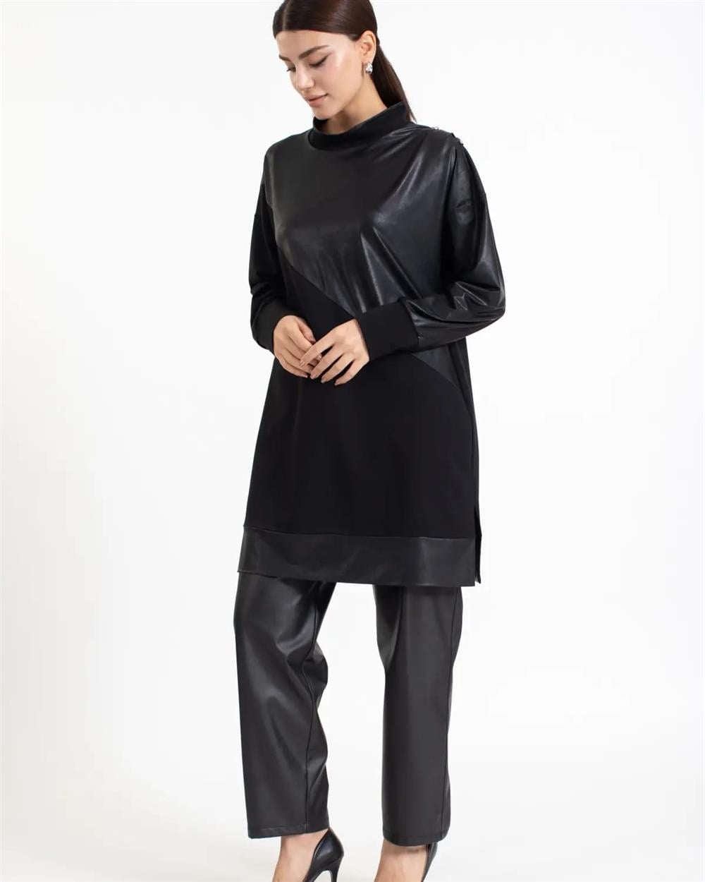 İpeksi Deri Pantolon - Siyah