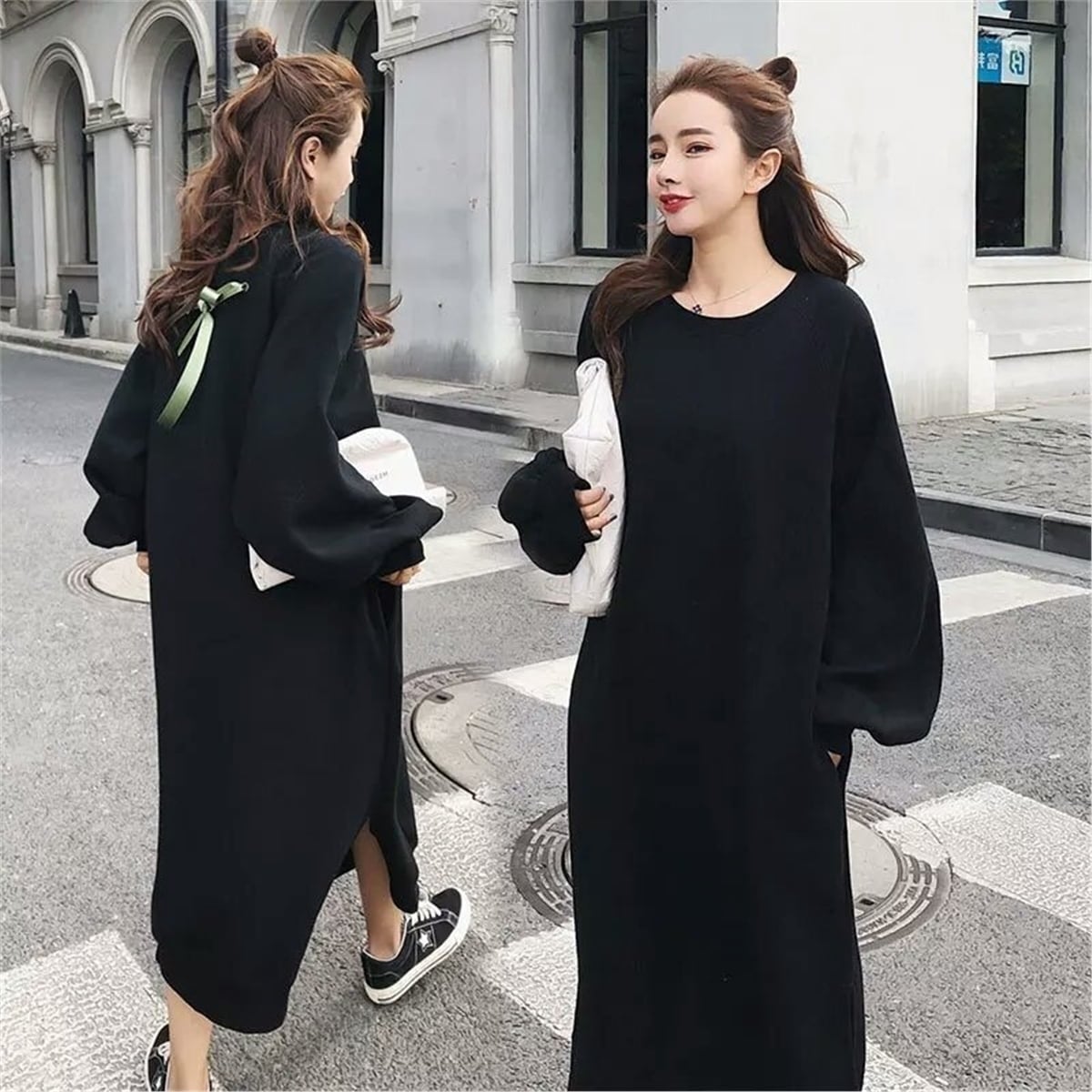 İthal Balon Kol Mont Sweat -Siyah