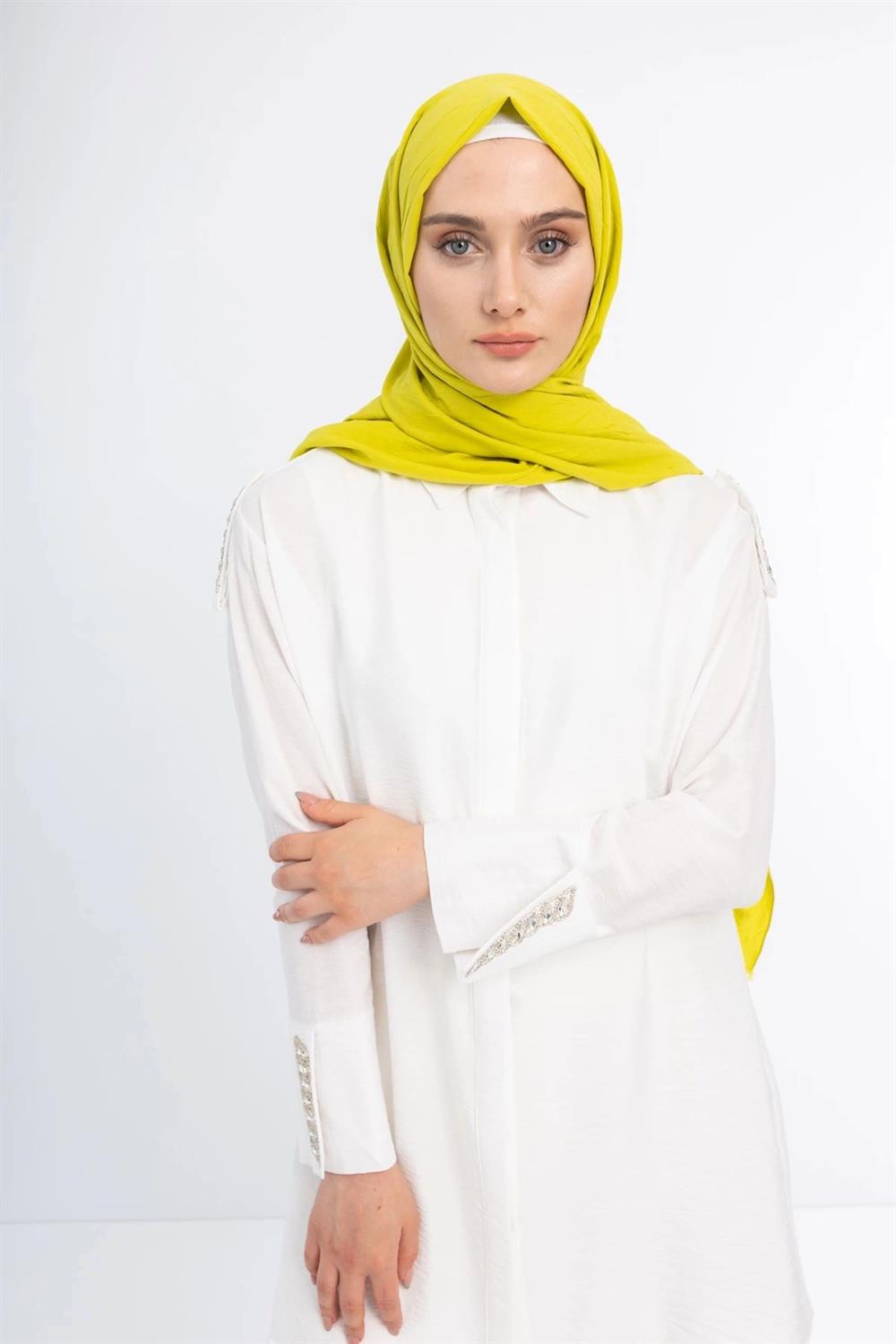 Kolları Taşlı Spor Tunik - Ekru