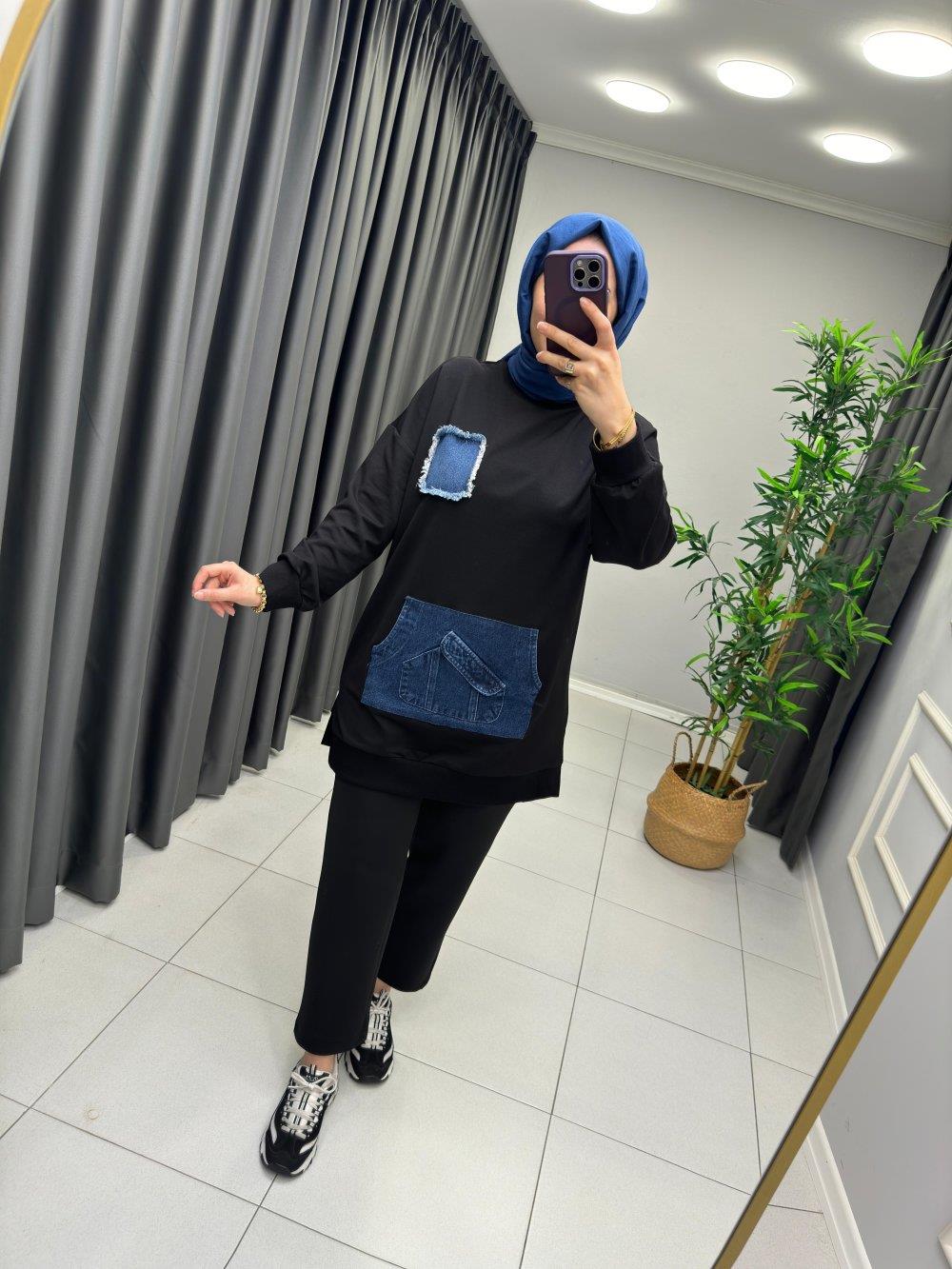 Kot Cep Detaylı Sweat - Siyah
