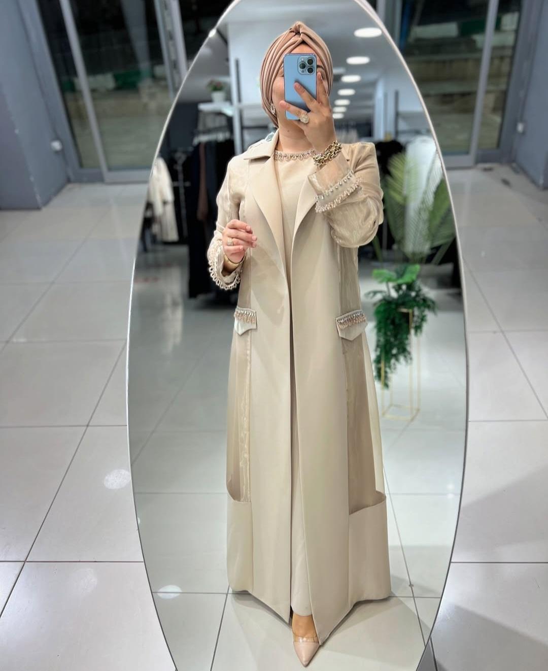 Luxury Abaya Takım - Vizon