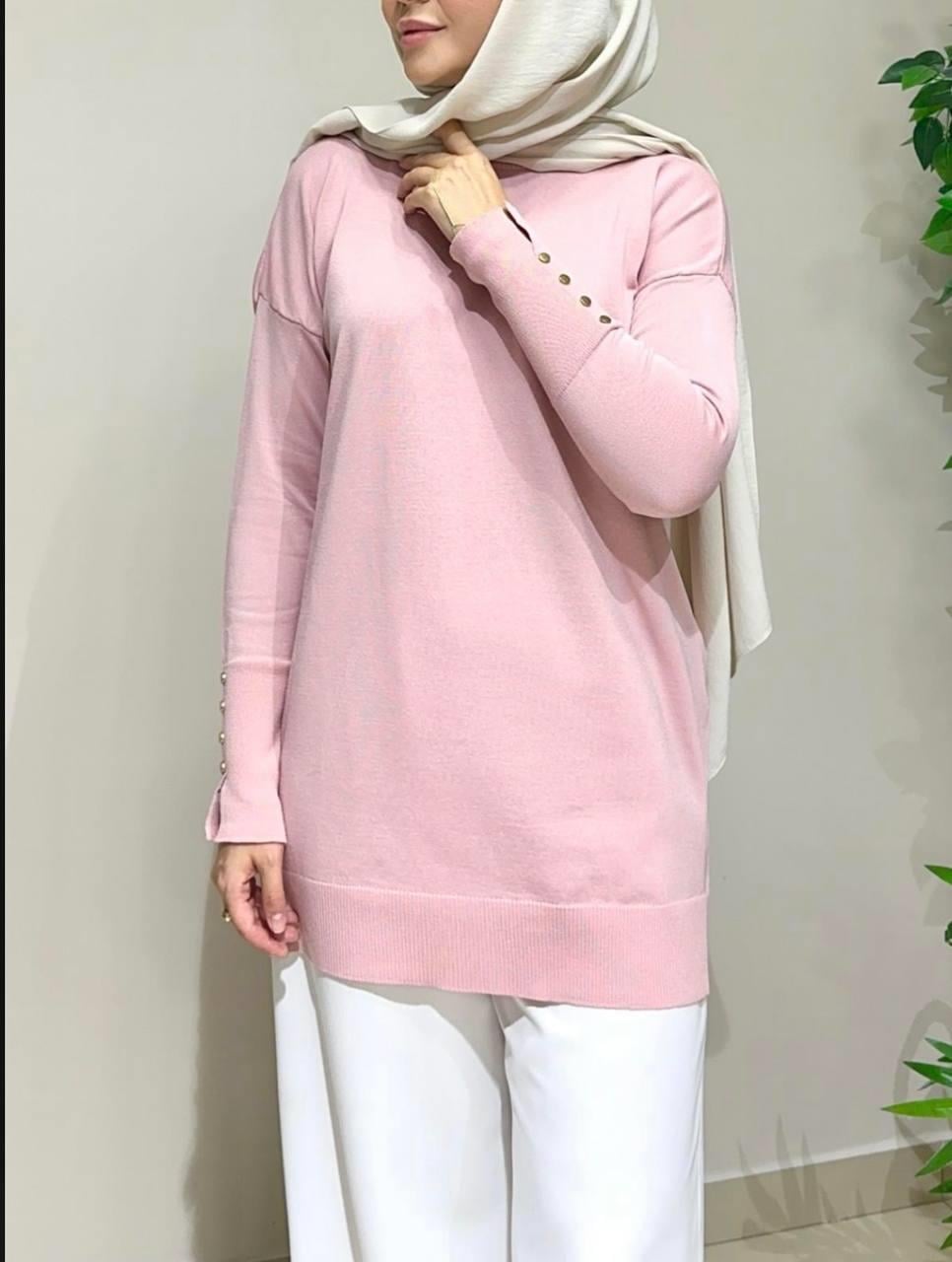 Simli Merserize Tunik - Pudra