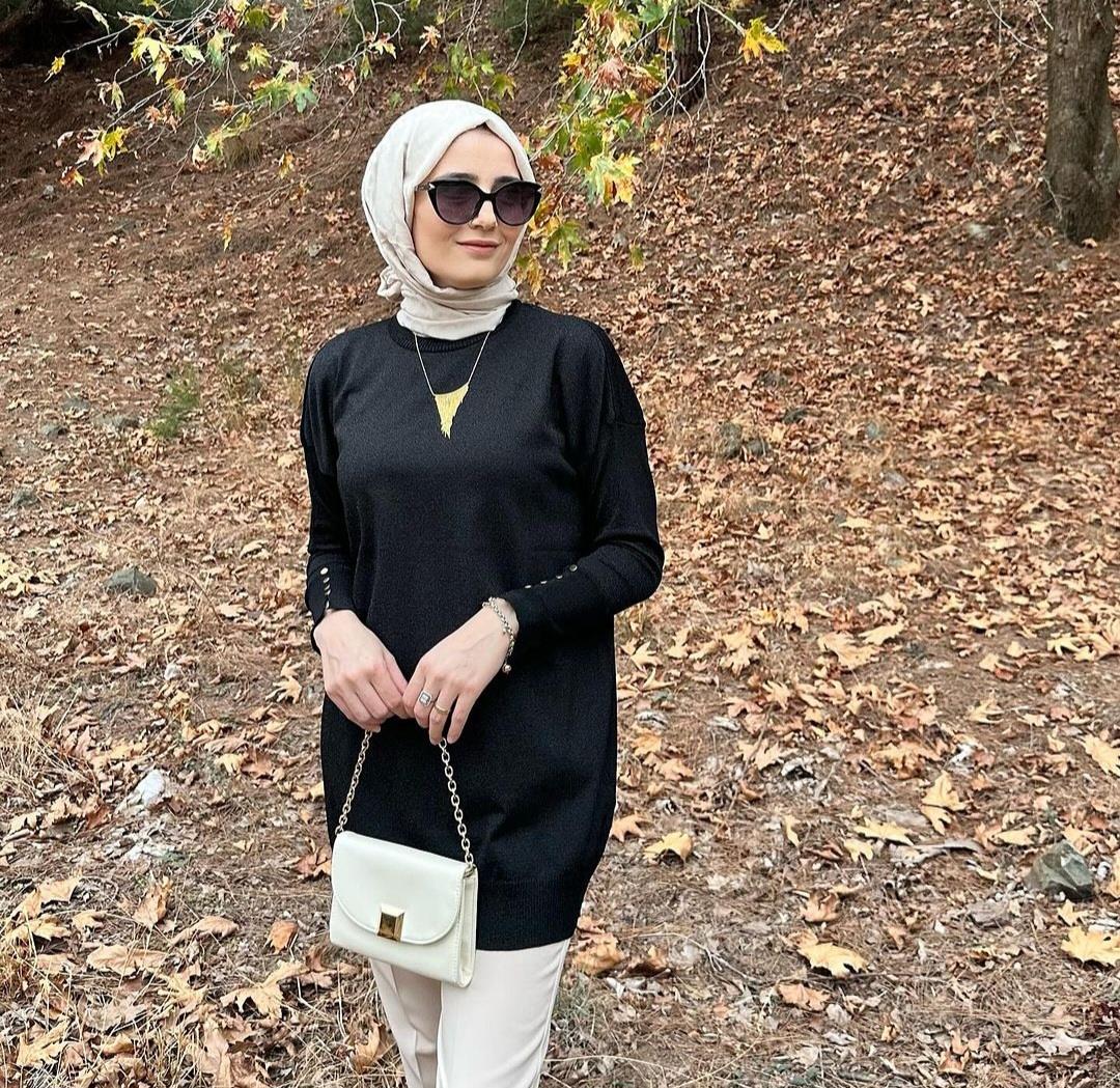 Simli Merserize Tunik - Siyah