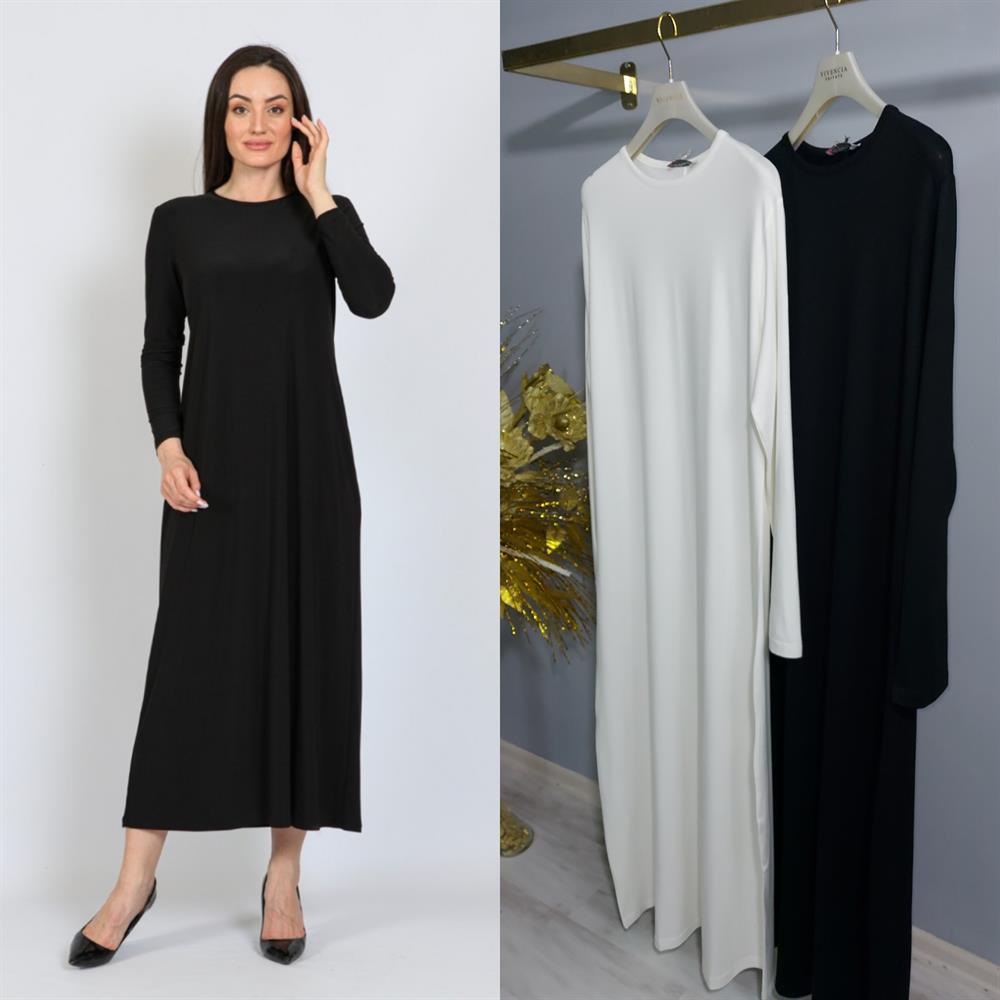 Merve Sultan Butik | Tam Boy Uzun Kollu İpek Penye Elbise - Siyah | İçlik |  249,90 TL