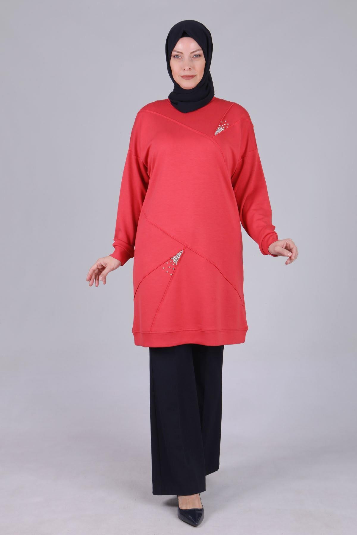 Taş İşlemeli Oysho Tunik - Mercan