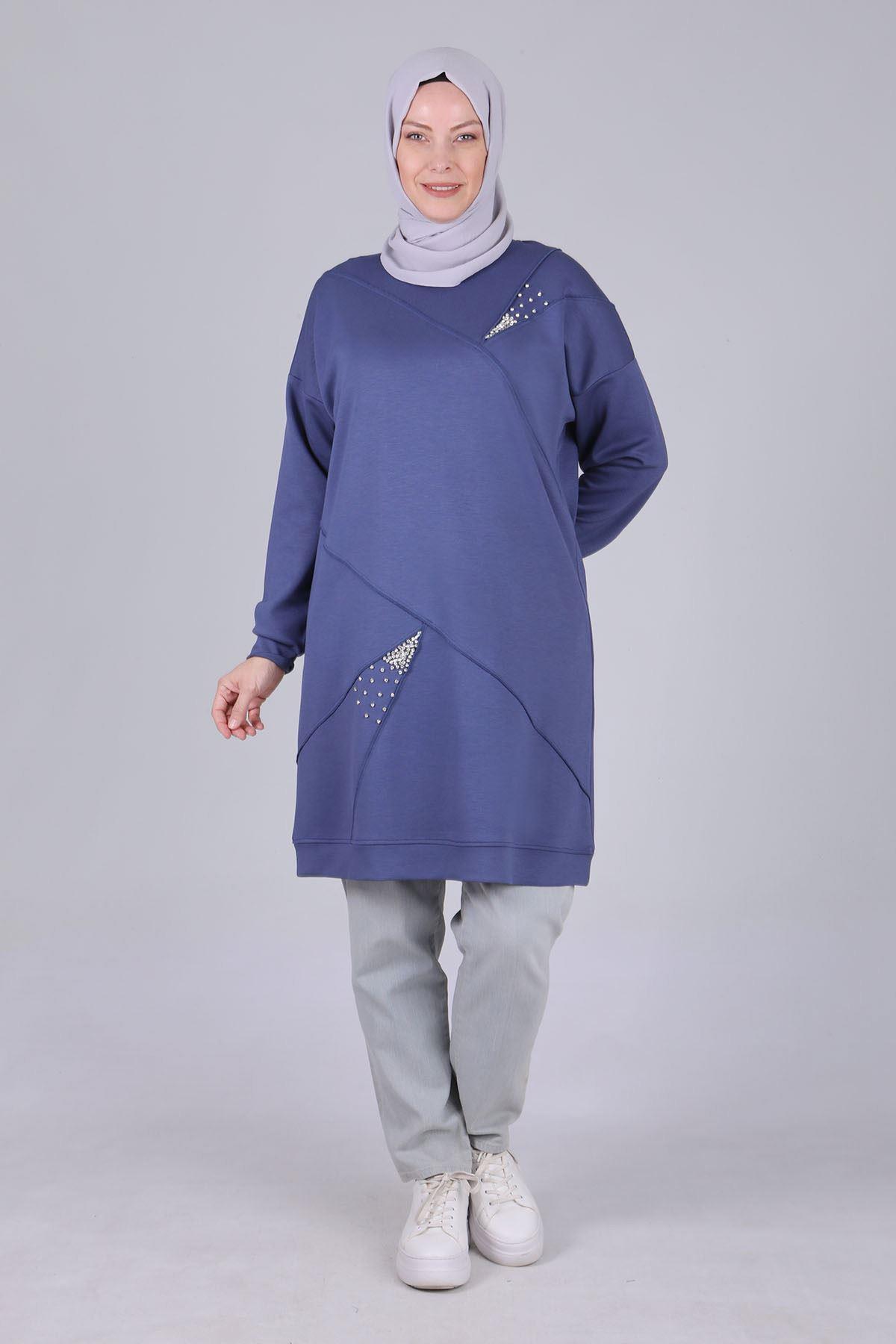 Taş İşlemeli Oysho Tunik - Morcivert