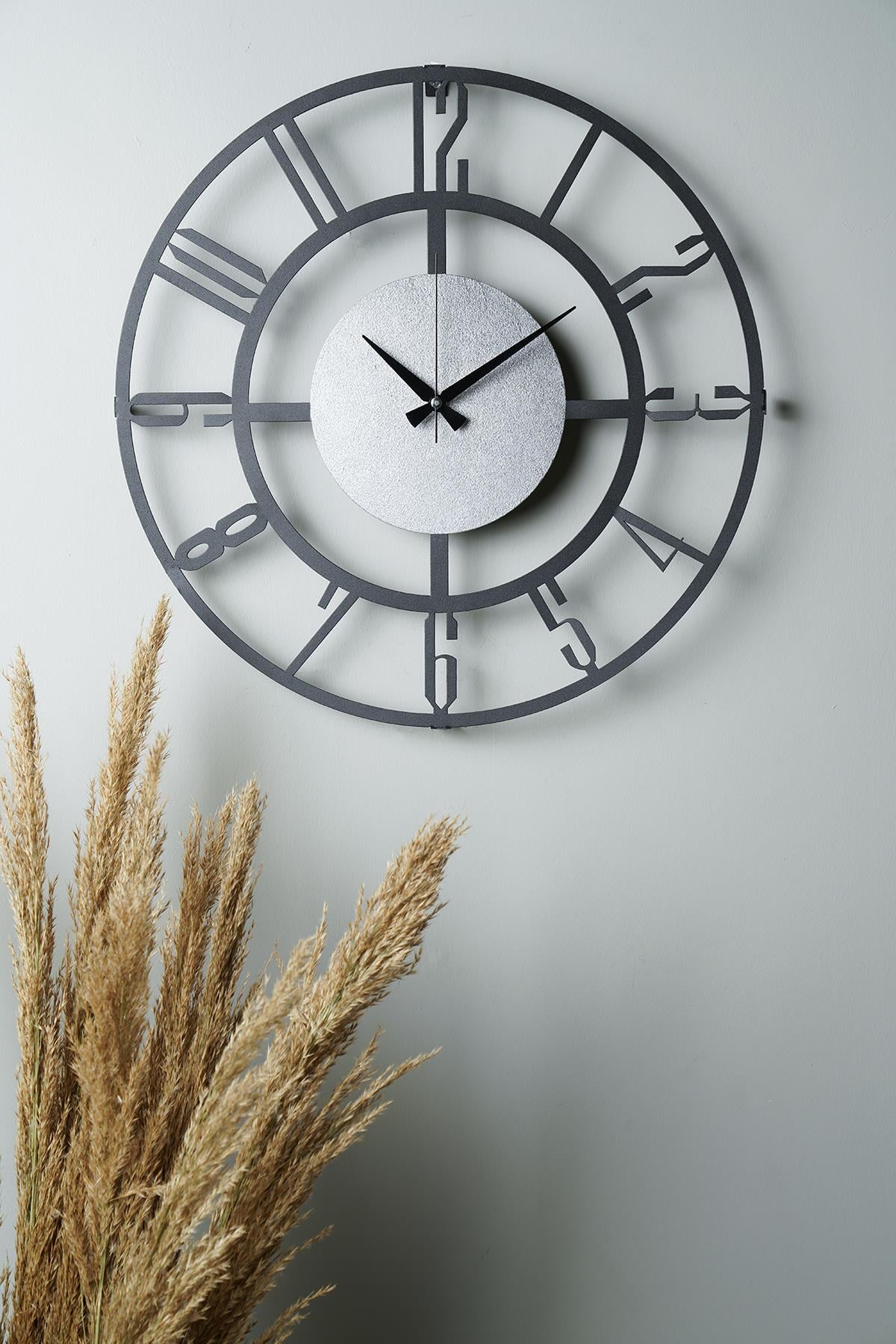 MUYİKA Bunnela Gümüş/Siyah Metal Renkli Duvar Saati 50x50cm MDS-50