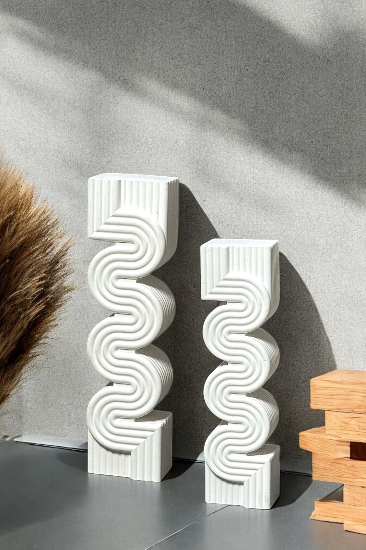 Soyut Dekoratif Obje Modern Minimalist Ev Aksesuarı Biblo , Ev ve Ofis İçin Şık Tasarım - 2'li Sütunlar Beyaz