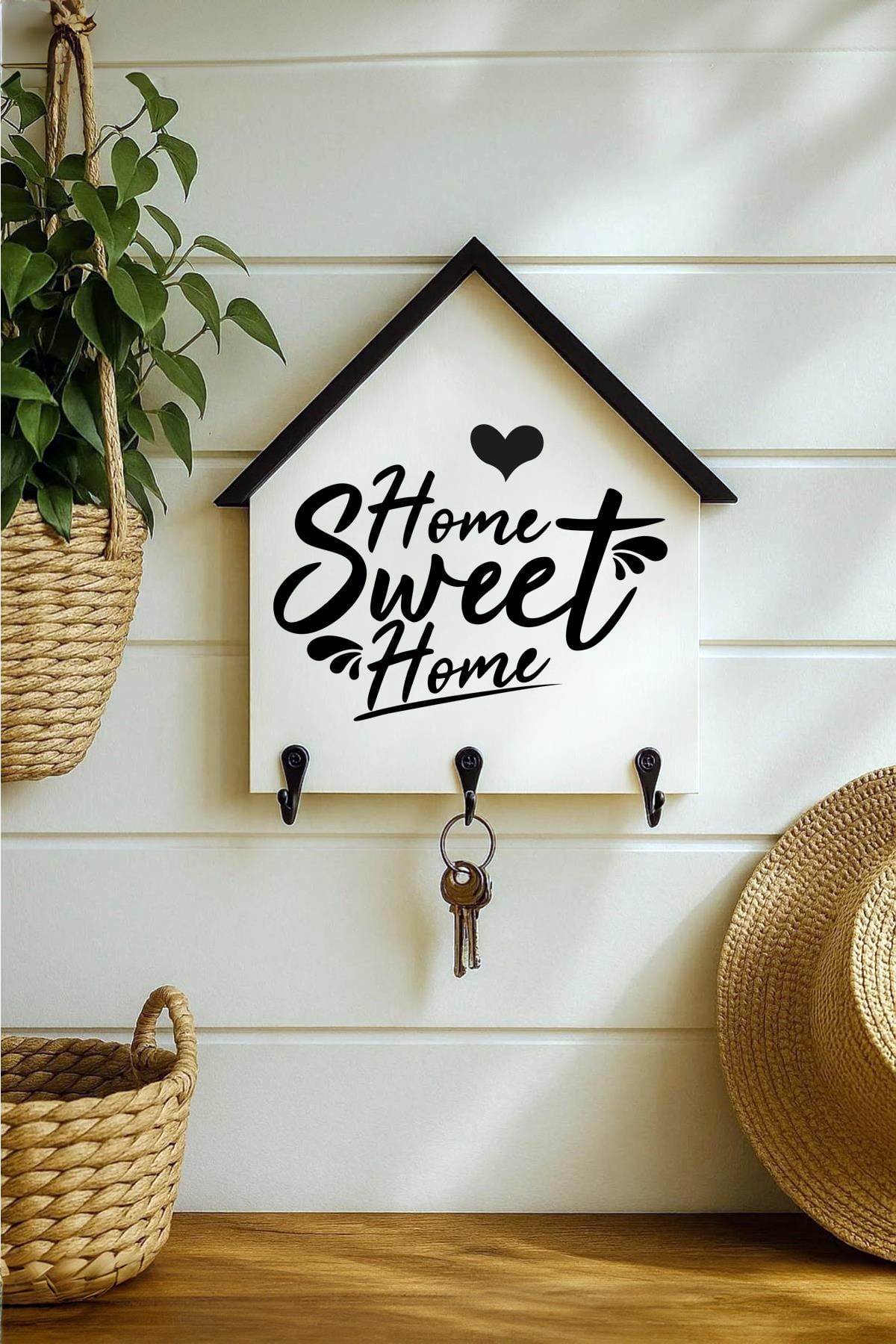 Dekoratif Ahşap Anahtarlık Askılık 25x24 cm – MDF 3 Katlı Duvar Tipi Metal Kancalı, Sweet Home Tasarım