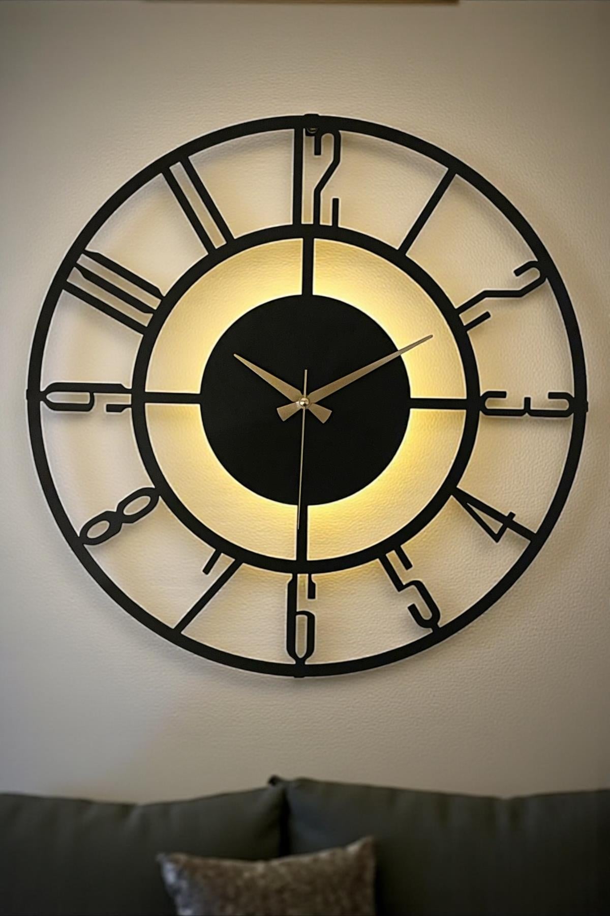 Modern LED Işıklı Metal Duvar Saati – Şık ve Sessiz Mekanizma, Ev Ofis Dekoratif Tasarım-Bunnela 