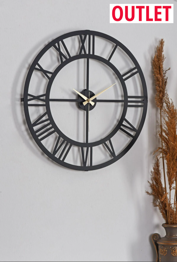 MUYİKA Outlet Roma Rakamlı Metal Siyah Duvar Saati 50x50cm MDS-50