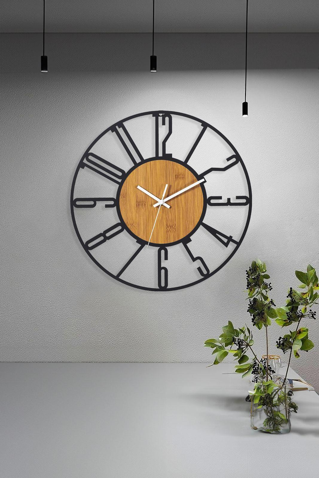 Muyika Sogno Metal Ahşap Göbek Sessiz Mekanizma Dekoratif Duvar Saati 50x50cm Mds-50