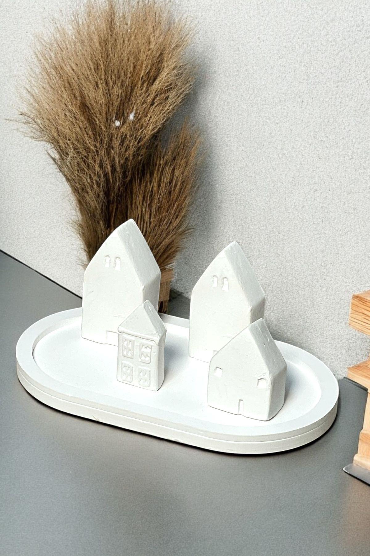 Soyut Dekoratif Obje Modern Minimalist Ev Aksesuarı Biblo , Ev ve Ofis İçin Şık Tasarım - 5'Lİ Evler Beyaz