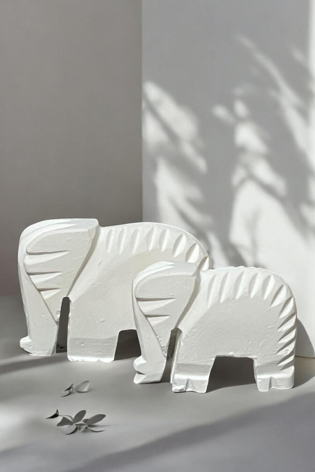 Soyut Dekoratif Obje Modern Minimalist Ev Aksesuarı Biblo , Ev ve Ofis İçin Şık Tasarım - 2li Filler Beyaz