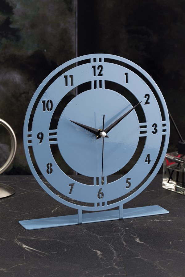MUYİKA Benna Metal Mavi Sessiz Mekanizmalı Dekoratif Masa Üstü Saati 25x23cm