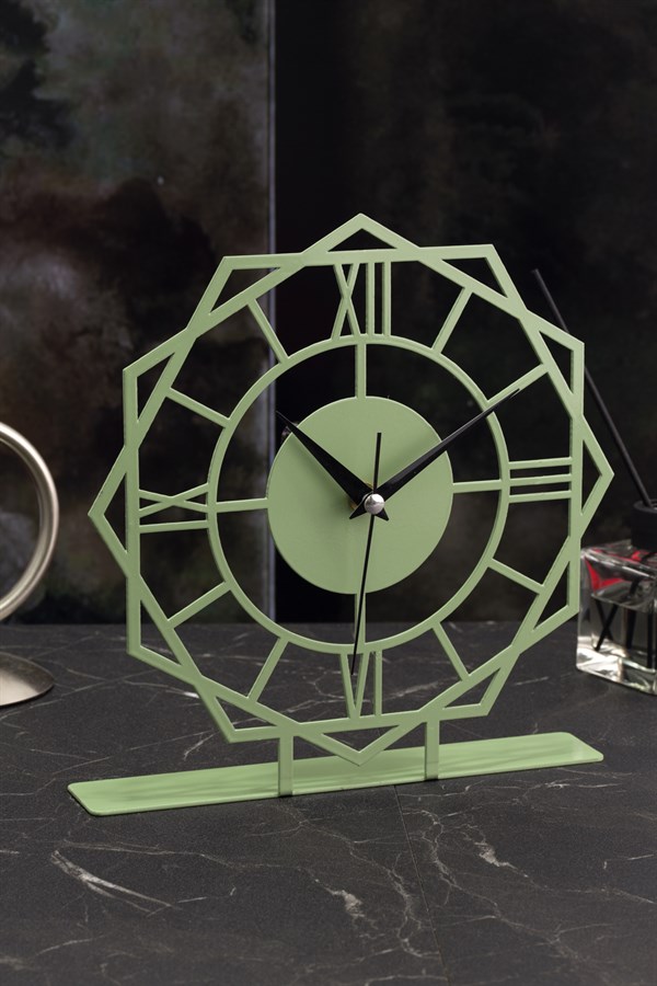 MUYİKA Stella Metal Nefti Yeşil Sessiz Mekanizmalı Dekoratif Masa Üstü Saati 25x23cm
