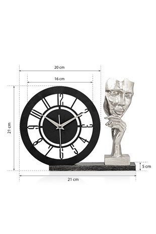 Muyika Bunnela Gümüş Sessiz Mekanizmalı Polyester Biblo Metal Masa Saati 21 x 21 cm Lecture MMS-POB