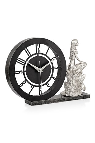 Muyika Bunnela Gümüş Sessiz Mekanizmalı Polyester Biblo Metal Masa Saati 21 x 21 cm Deniz Kızı