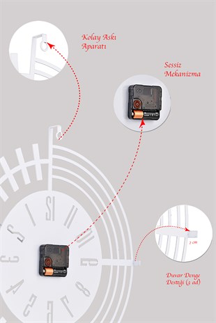 MUYİKA Dubai Metal Beyaz Duvar Saati 41x41cm Sessiz Mekanizma MDS-41