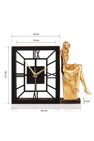Muyika Kar  Gold Sessiz Mekanizmalı Polyester Biblo  Metal Masa Saati 25 x 21 cm Kadın MMS-POB