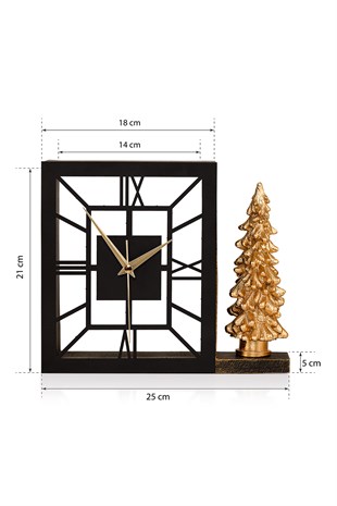 Muyika Kar  Gold Sessiz Mekanizmalı Polyester Biblo  Metal Masa Saati 25 x 21 cm Çam ağacı MMS-POB