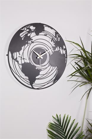 MUYİKA New World Map Design Metal 50x50cm Sessiz Mekanizmalı Dekoratif Duvar Saati MDS-50
