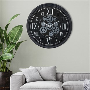 MUYİKA Perfetto Attivo Hareketli Çarklı  55x55cm Sessiz Mekanizmalı  Siyah Duvar Saati  MDS-55