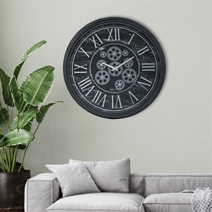 MUYİKA Perfetto Marmo Hareketli Çarklı  55x55cm Sessiz Mekanizmalı  Siyah Duvar Saati  MDS-55