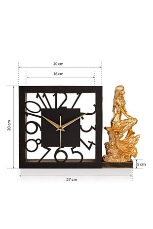Muyika Piazza Gold Sessiz Mekanizmalı Polyester Biblo Metal Masa Saati 27 x 20 cm DENİZ KIZI MMS-POB