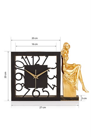 Muyika Piazza Gold Sessiz Mekanizmalı Polyester Biblo Metal Masa Saati 27 x 20 cm KADIN MMS-POB
