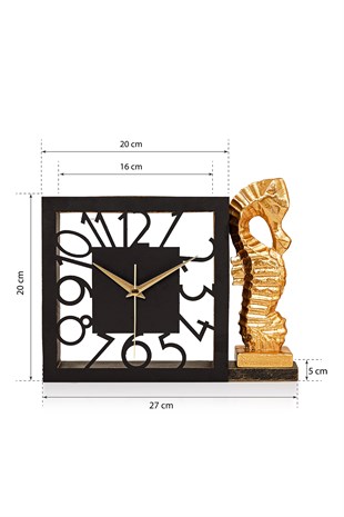 Muyika Piazza Gold Sessiz Mekanizmalı Polyester Biblo Metal Masa Saati 27 x 20 cm DENİZ ATI MMS-POB