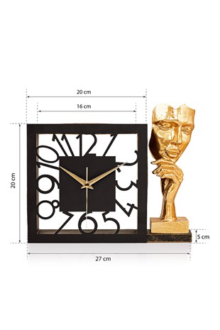 Muyika Piazza Gold Sessiz Mekanizmalı Polyester Biblo Metal Masa Saati 27 x 20 cm LECTURE MMS-POB