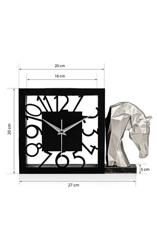 Muyika Piazza Gümüş  Sessiz Mekanizmalı Polyester Biblo Metal Masa Saati 27 x 20 cm AT MMS-POB