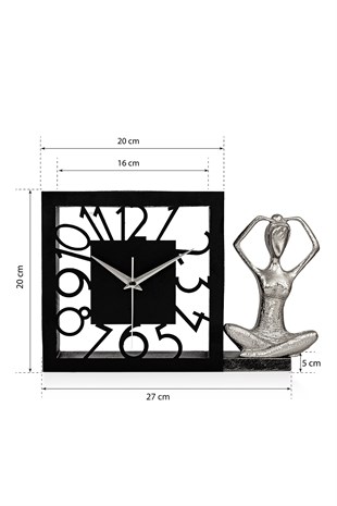 Muyika Piazza Gümüş  Sessiz Mekanizmalı Polyester Biblo Metal Masa Saati 27 x 20 cm YOGA MMS-POB