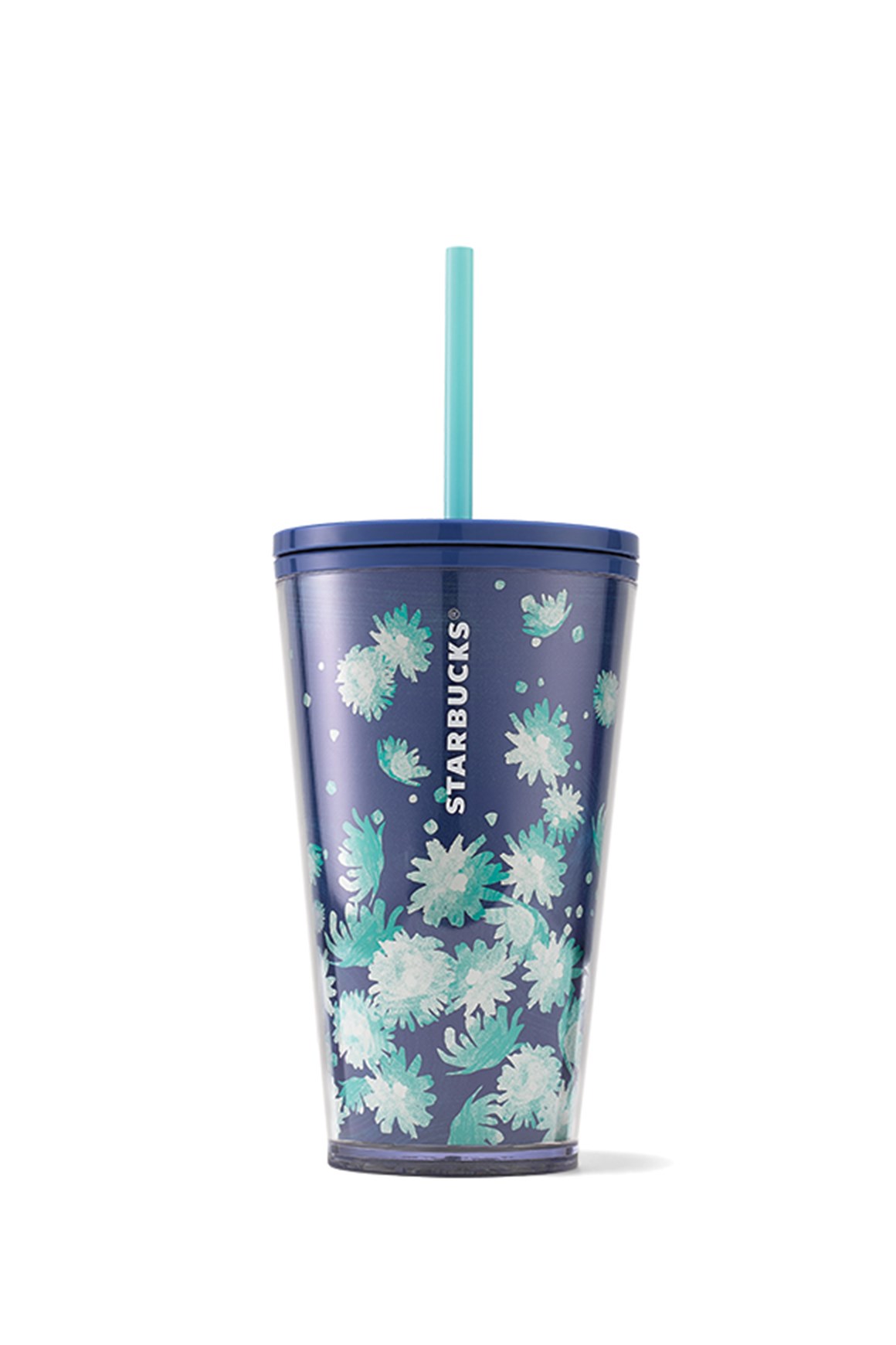Starbucks® Çiçek Desenli Plastik Soğuk Içecek Bardağı - Mavi - 473 ml - 11140943