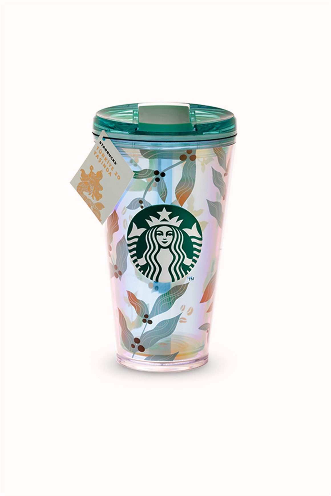Starbucks® Yaprak Desenli Plastik Termos - Mavi - 473 ml - 11148301