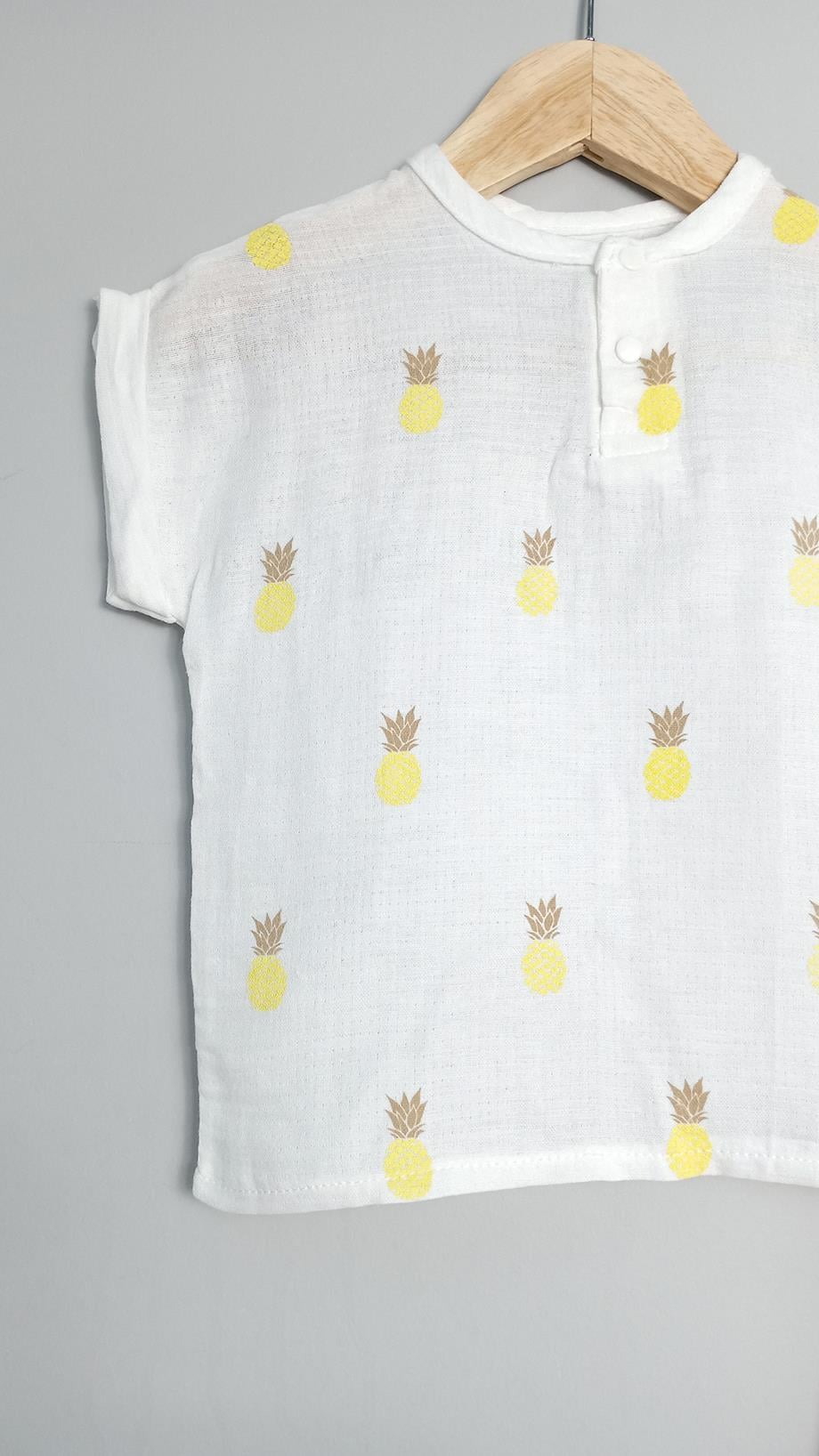 9-24 Ay Erkek Bebek Ananas Yazlık 2li Müslin Takım Kahve