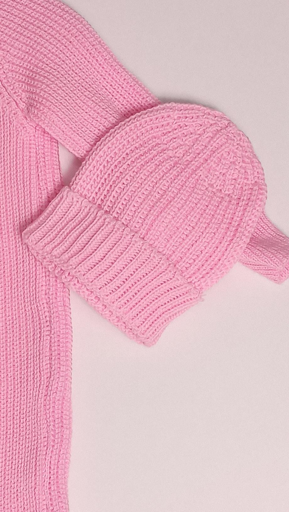 3-12 Ay Kız Bebek Triko Tulum Bere Pembe