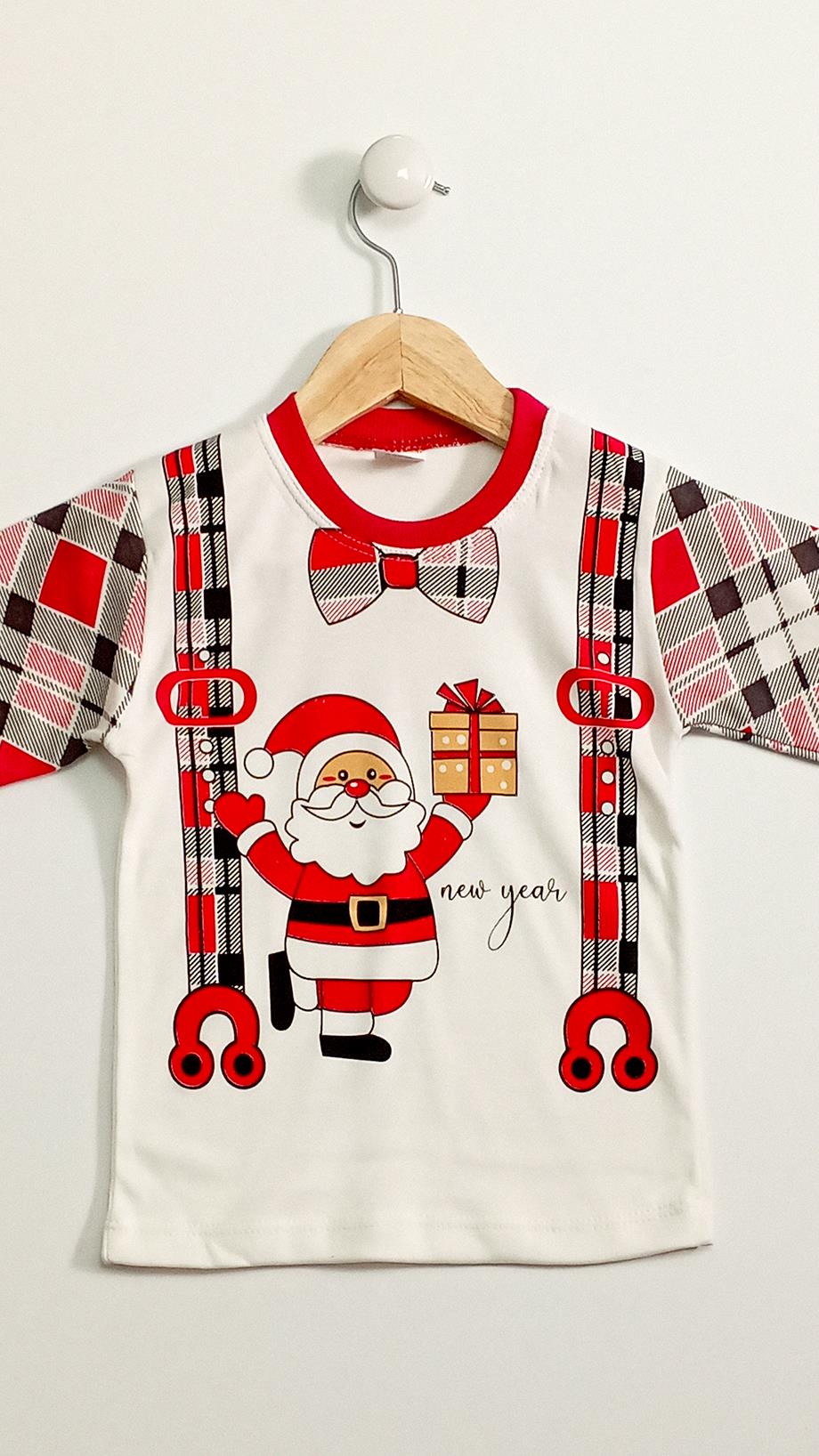 4-5-6 Yaş Çocuk Yeni Yıl Baskılı Uzun Kollu 2li Pijama Takımı