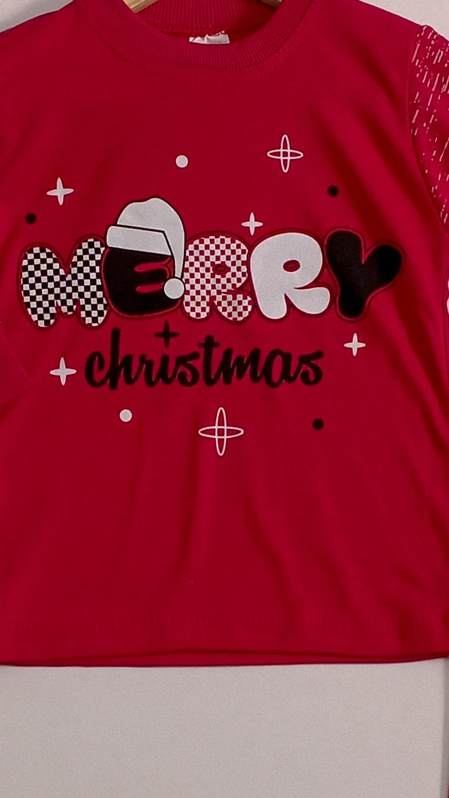 4-5-6 Yaş Mery Chrismast Baskılı Uzun Kollu 2li Çocuk Pijama Takımı