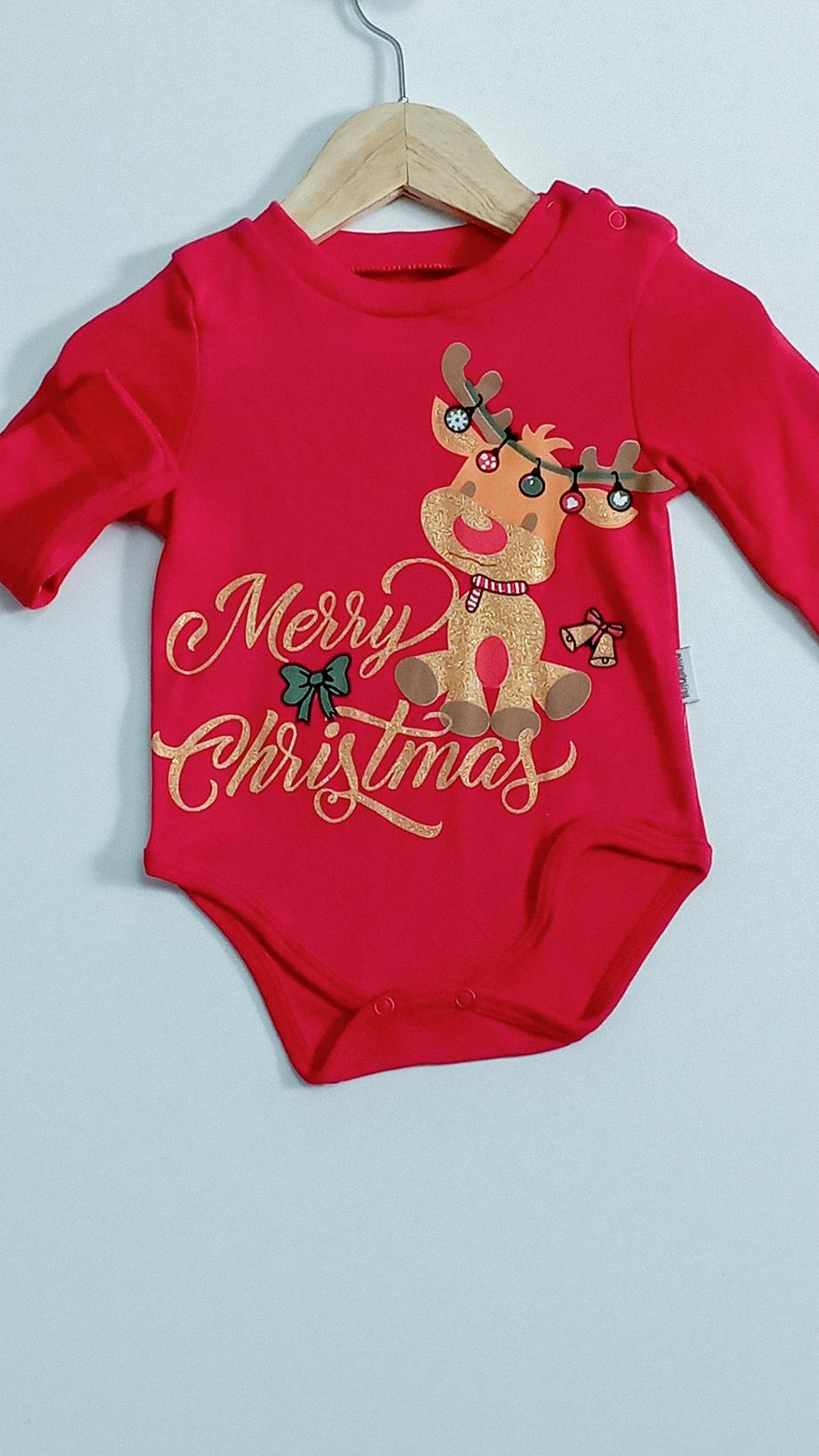 9-24 Ay Kız Bebek Etekli Body Yılbaşı Tasarım Kırmızı