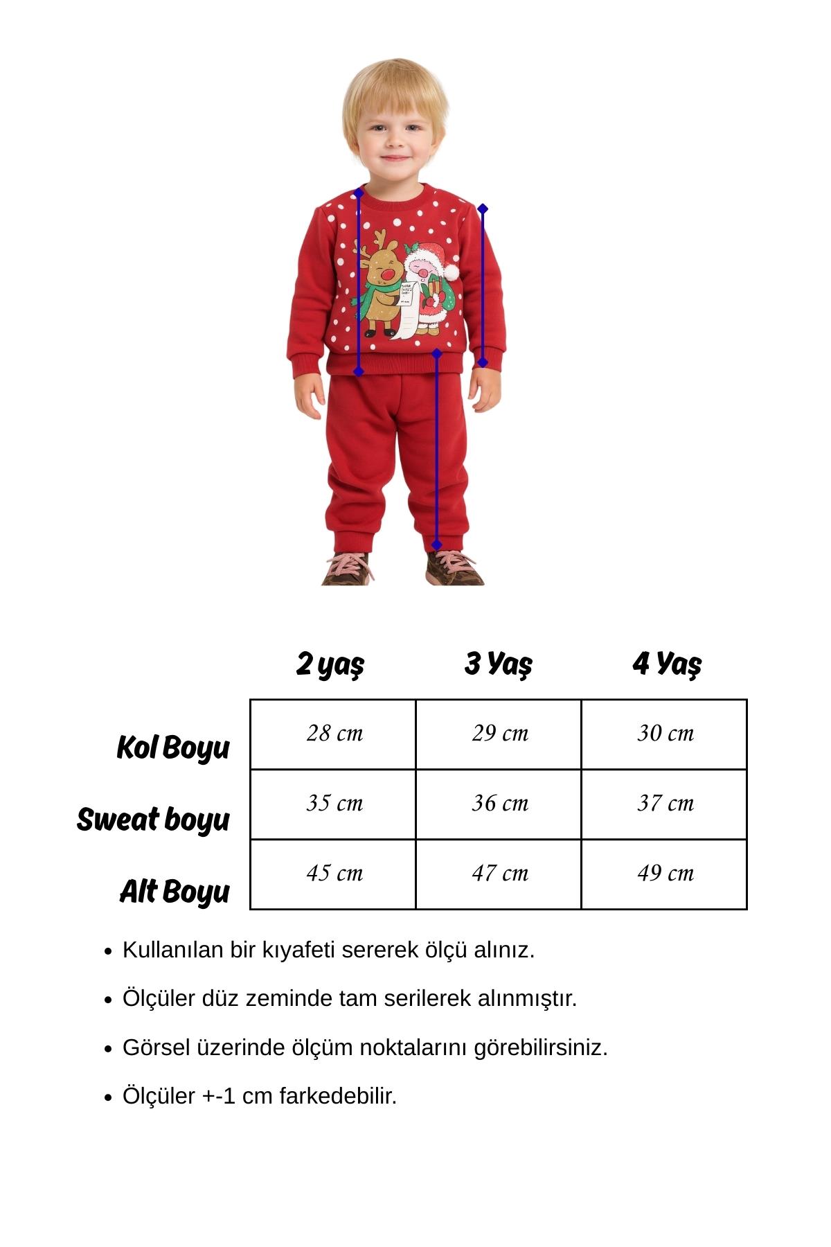 Bebek Sweat Pijama Takım Geyikli Noel Baba Yılbaşı Desenli 1-4 Yaş