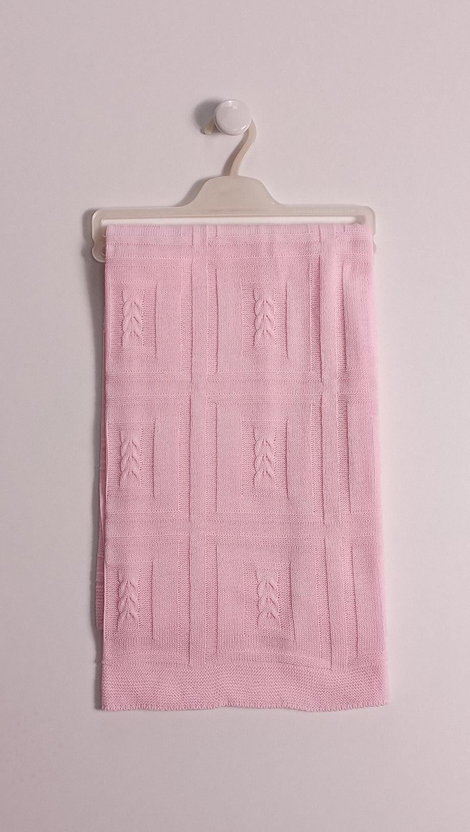 Bebek Triko Battaniye Kareli 85x95cm Pembe