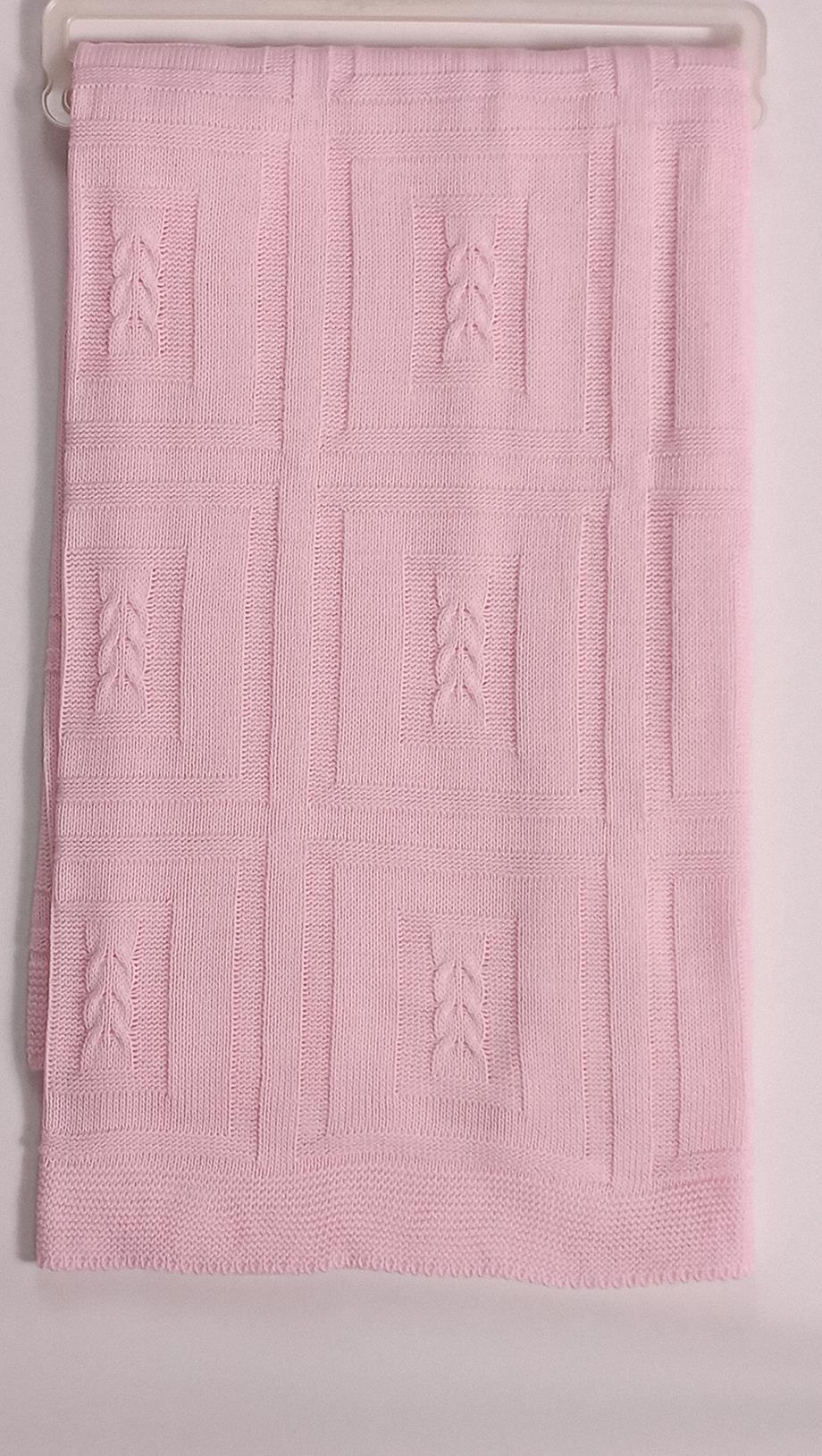 Bebek Triko Battaniye Kareli 85x95cm Pembe