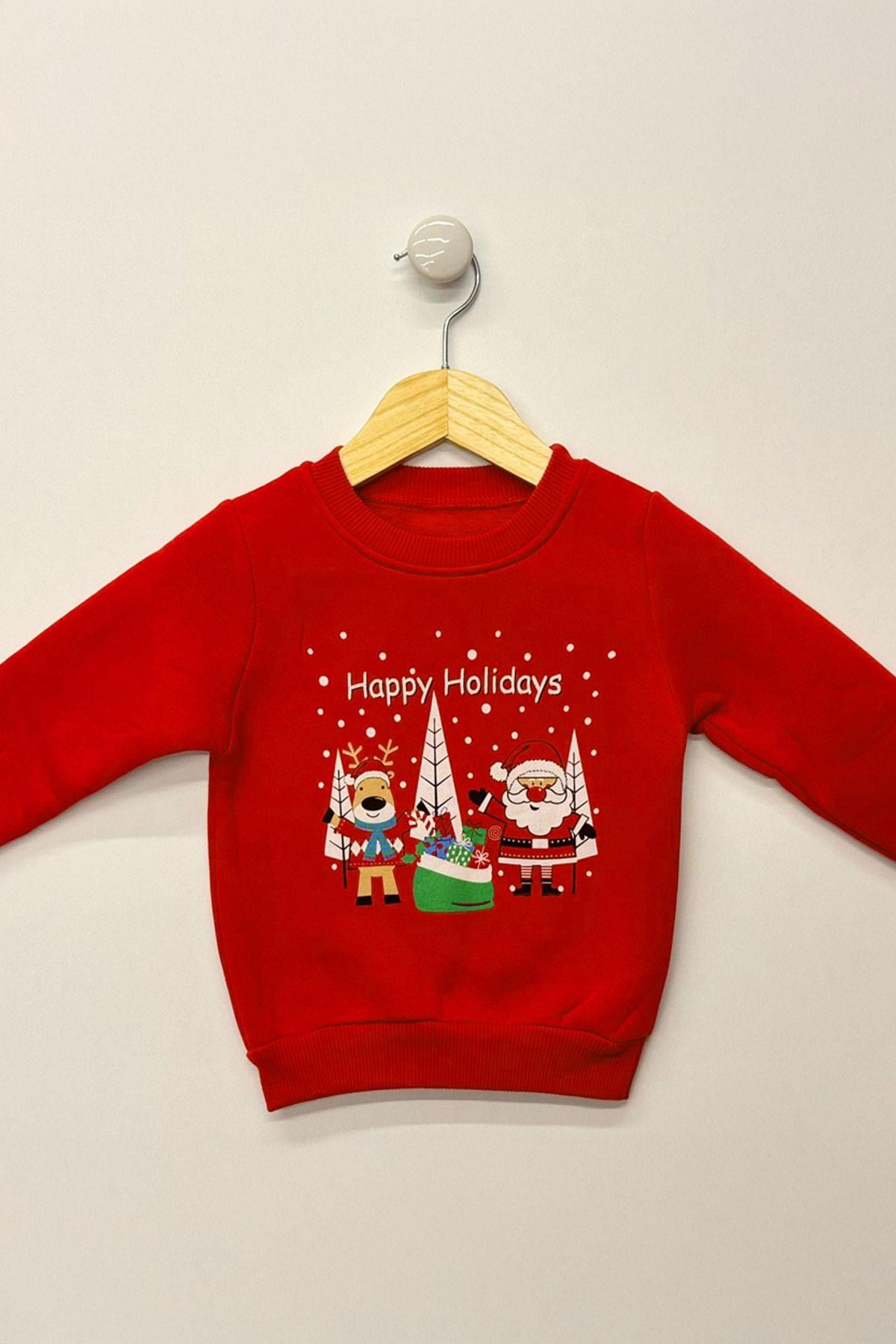 Çocuk Sweat Takım Şardonlu Pamuk Kumaş Happ Holiday Tasarım 1-3 Yaş
