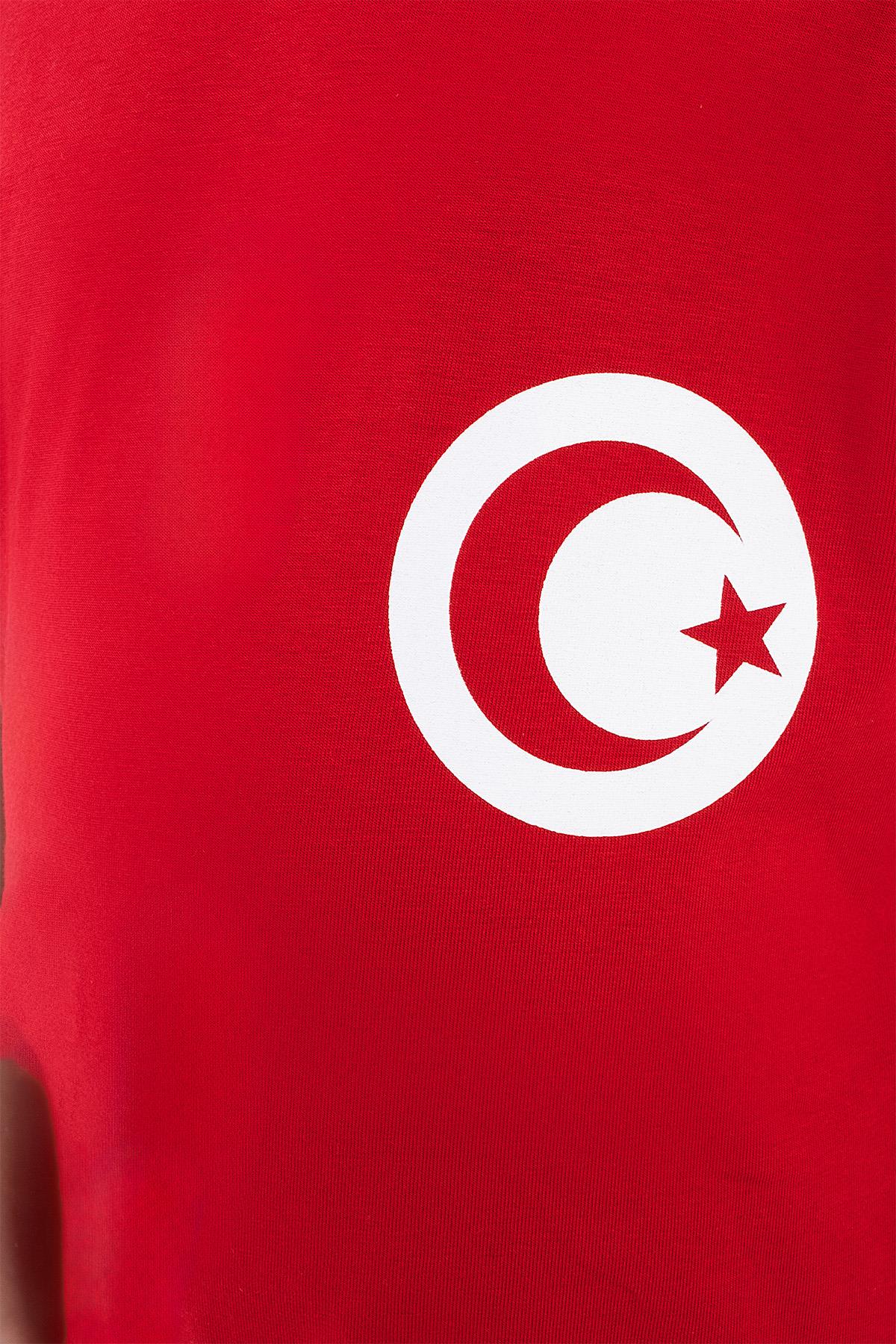 Erkek Çocuk Türk Bayrak Göğüs Arma Baskılı Kırmızı Tshirt