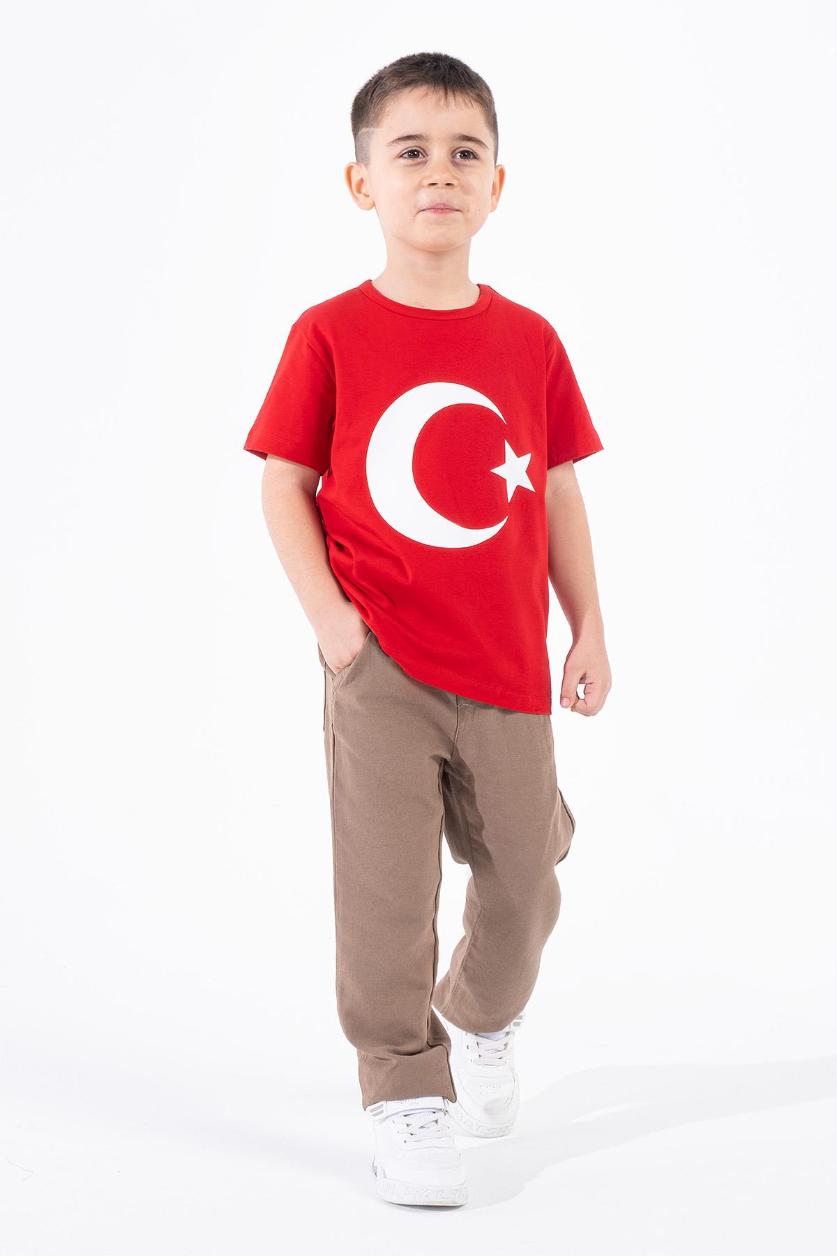 Erkek Çocuk Türk Bayraklı Kırmızı Tshirt Penye