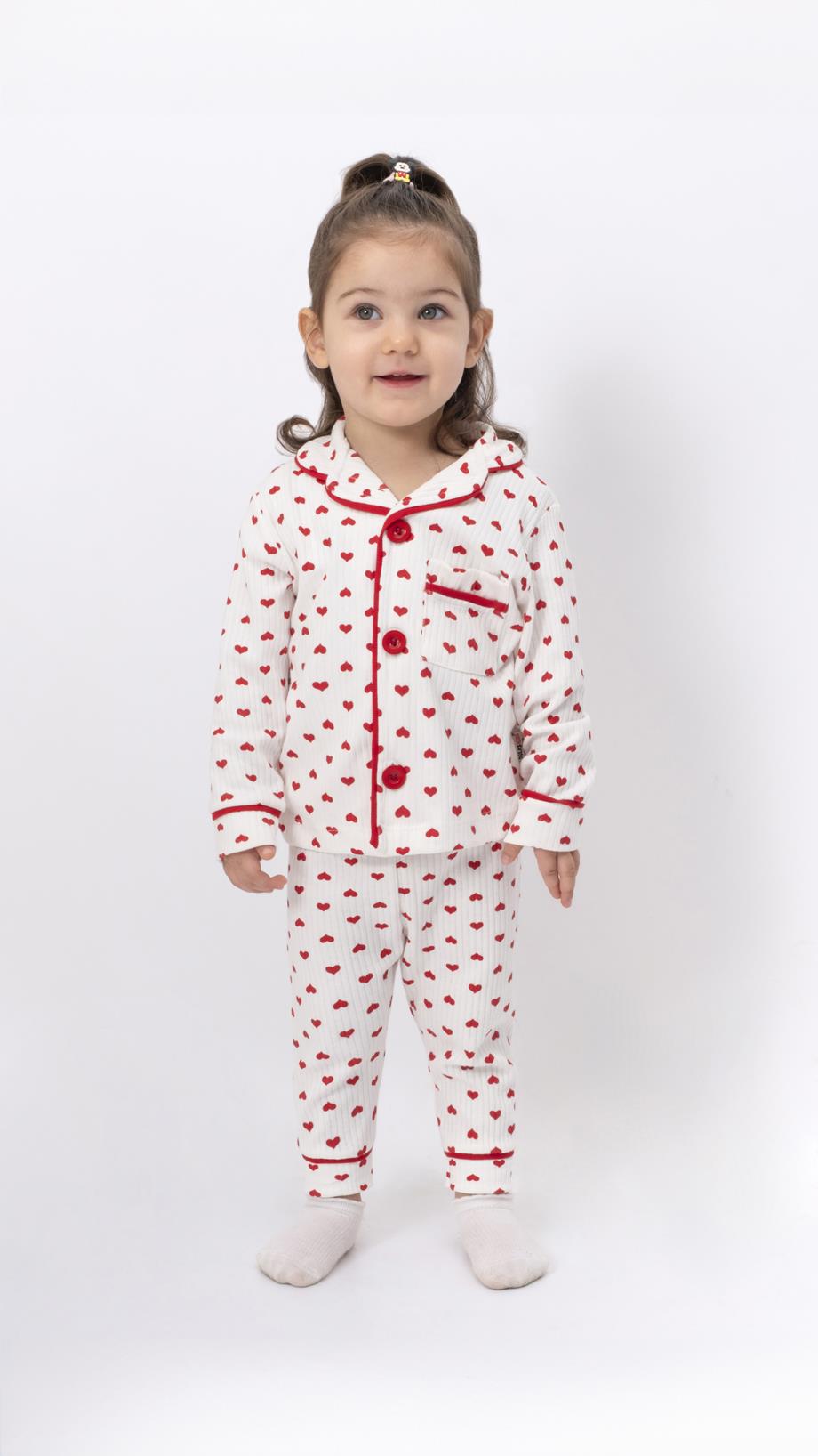 Kız Bebek Pijama Takımı Kalp Desenli  6-18 AY