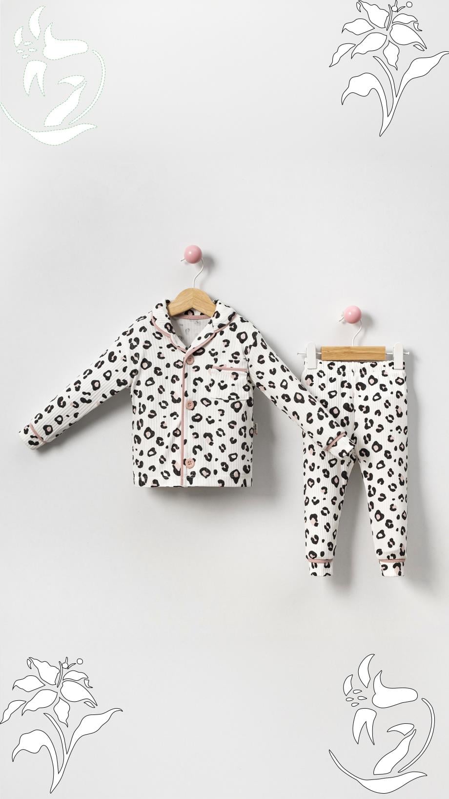 Kız Bebek Pijama Takımı Leopar Pembe Detay  6-18 AY