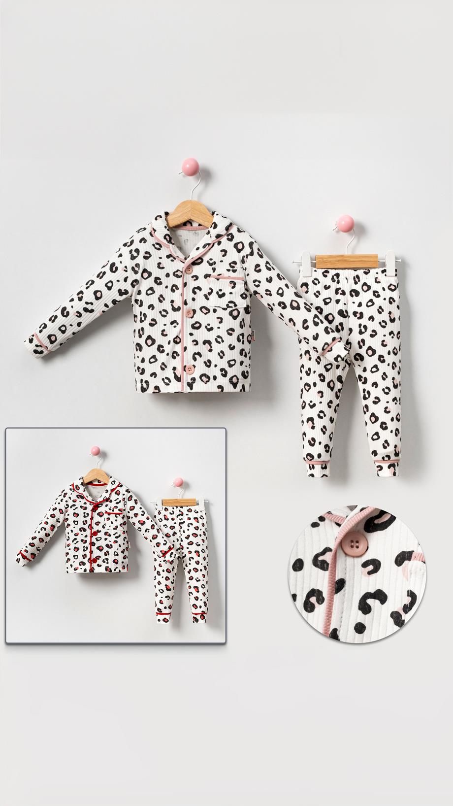 Kız Bebek Pijama Takımı Leopar Pembe Detay  6-18 AY
